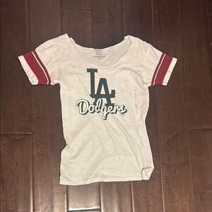 Off the Shoulder LA Dodgers White and Red T-Shirt
